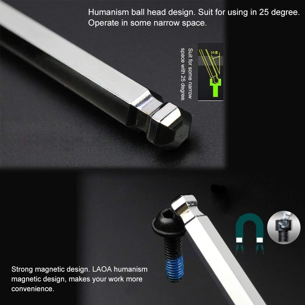 LAOA 9PCS Metric Long Arm Ball End Hex key set tools Allen wrench set with Mirror surface finished …