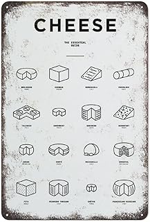 Cheese Guide Types of Cheese Lover Gift Kitchen Wall Decor Metal Tin Sign Plaque Vintage Wall Room Gift Creative Novelty Art Decoration 8x12 inch