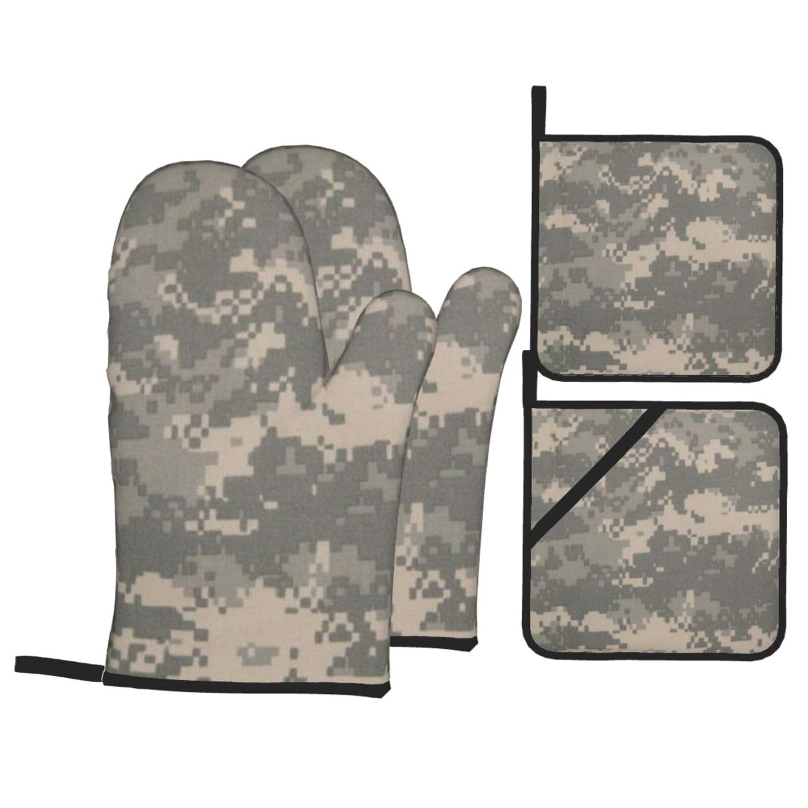 Army Digital Camouflage Print Stylish Heat-Resistant Oven 4-Piece Set Kitchen Gloves Roasting Daily Cooking