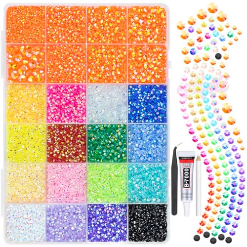 qiipii 2mm-6mm Orange Red AB Resin Rhinestones w B7000 Glue for Crafting Bedazzling Flatback Colorful Jelly Stones Diamonds Gems Bedazzler Kit for Nails Face Eyes Makeup Tumblers Bottles Crafts Shoes