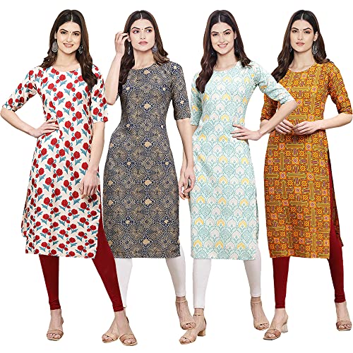 Image of Pinkmint Women's Crepe Digital Print Straight Kurta [Pack of 4] (CCV-334-338-339-335)