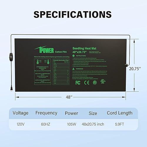 Miniatura 33 de iPower Alfombrilla térmica para plantas con controlador digital de temperatura doble, almohadilla térmica con certificación MET, 48 x 20.75