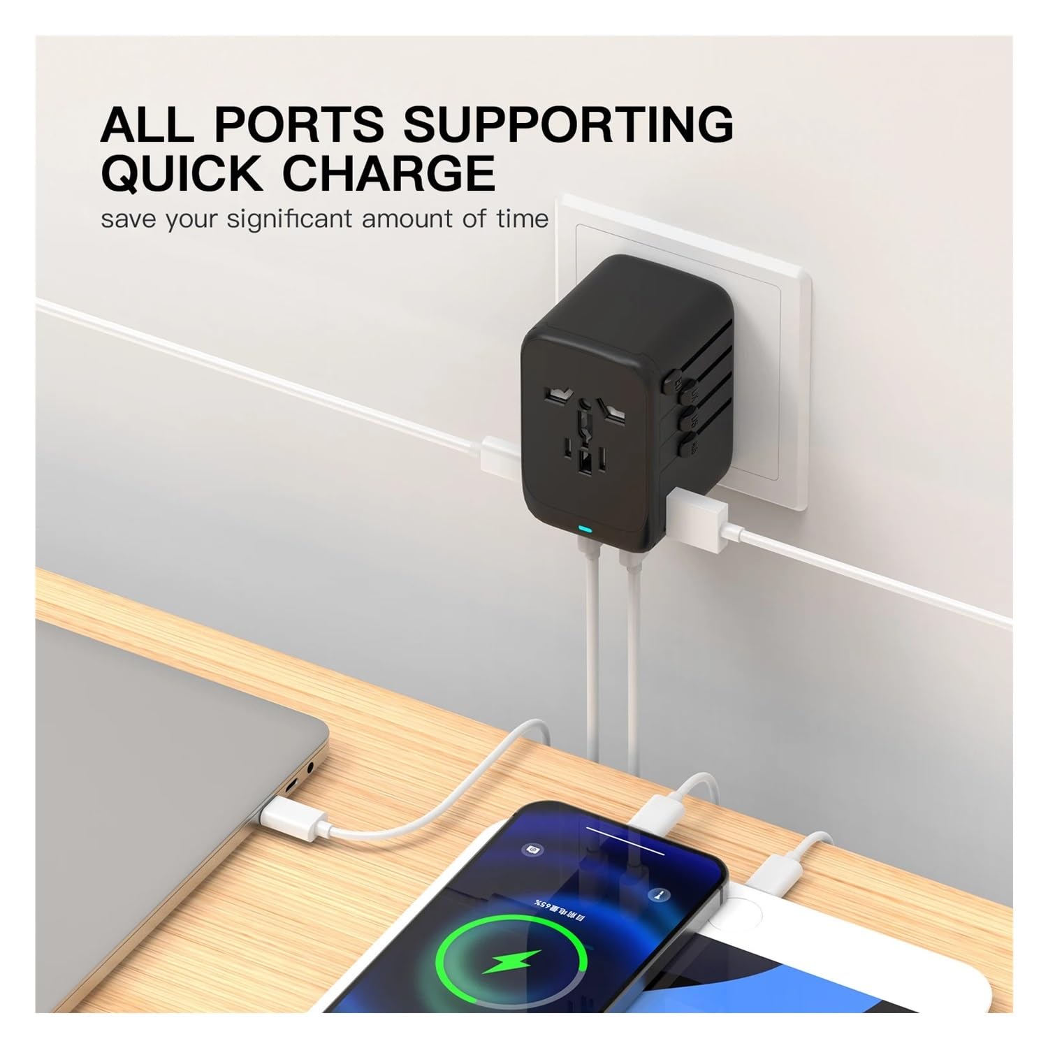 45W GaN Universal-Reiseadapter 4 USB-C Weltstecker-Ladegerät