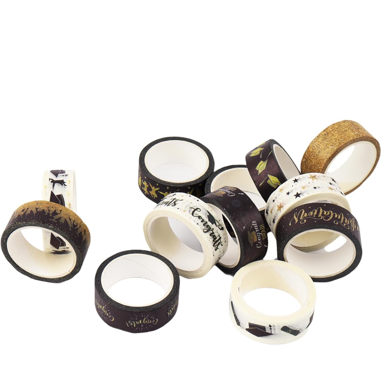 Class of 2026 Black Gold Washi Tape Stickers,Scrapbooking Tape Wrapping DIY Art Crafts for Graduation Scrapbook Gift (12 Rolls)