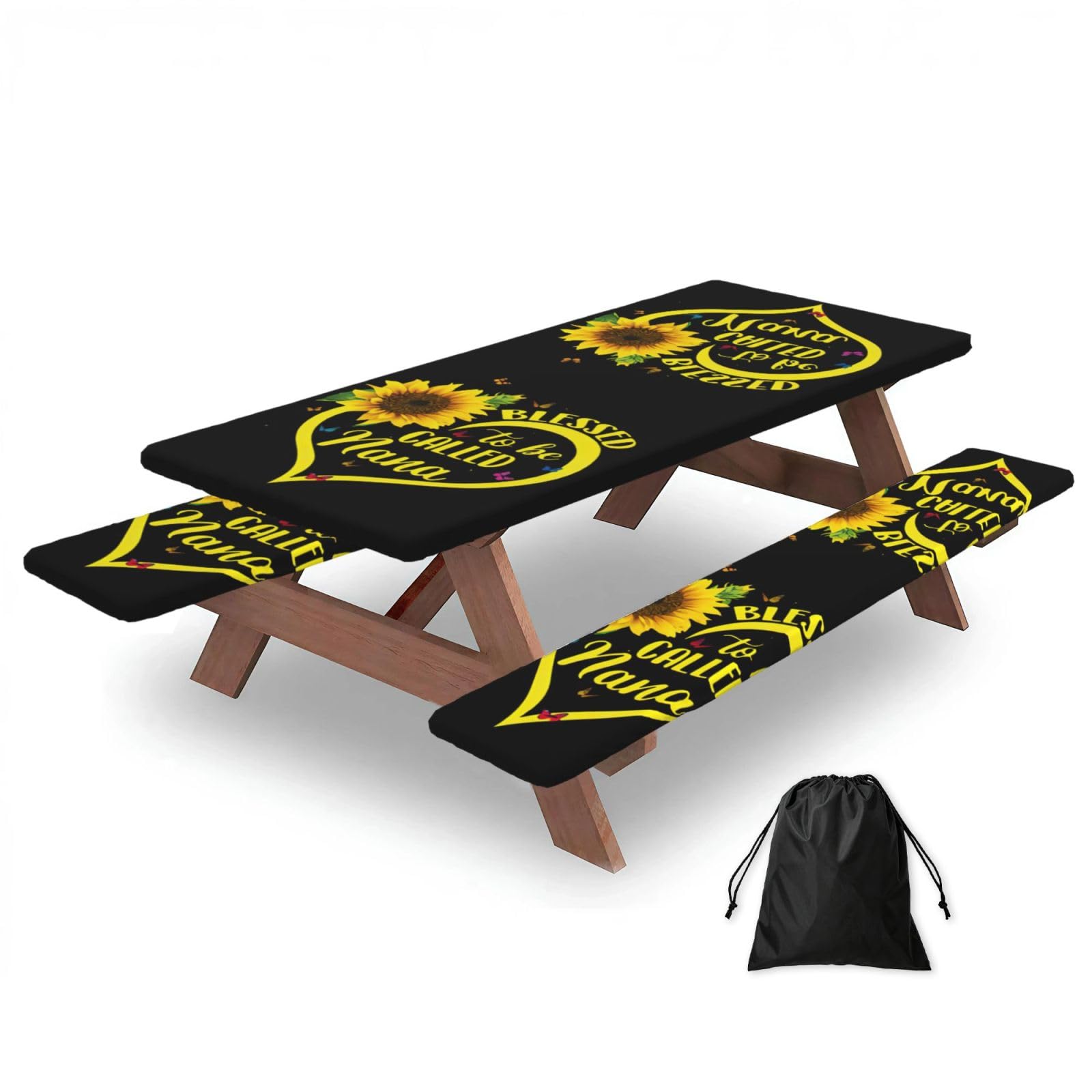 Blessed To Be Called Nana Sunflower Print 3 Pack Wipeable Picnic Bench Cover And Table Cover Lightweight Table Cloth For Camping Outdoor