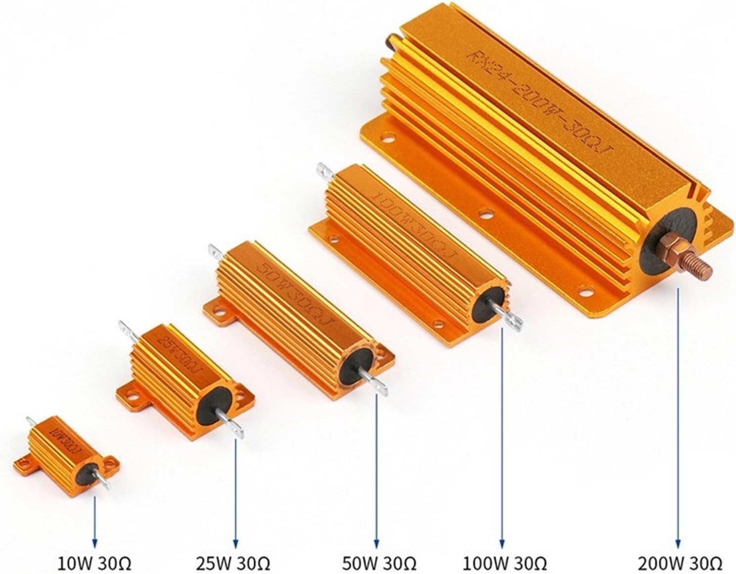 10PCS RX24 100W 10R 10 OHM 100 Watt Metal Shell Aluminum Gold Resistor High Performance Heat Sink Resistor Golden Heat Sink Resistor
