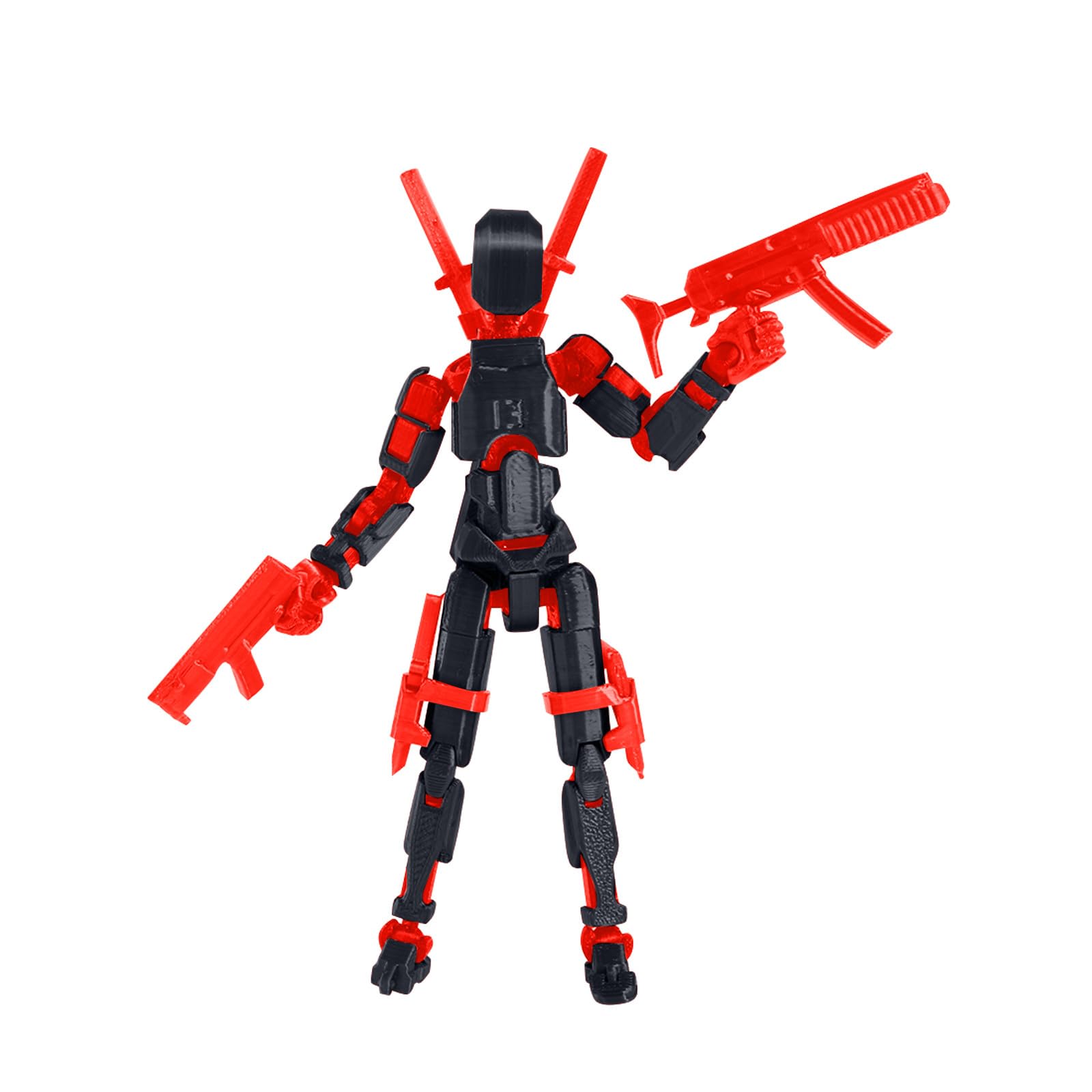 T13 Action Figure 3D Printed Posable Robot with Dual Guns Multi-color Combat Style Dummy 13 Toy for Collectors, Desktop Decoration 01-Red