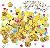 ✨【 Hochwertige Materialien】- Die Edelsteine bestehen aus hochwertigem Acrylglas mit leuchtenden Farben. Die Goldmünzen verwenden umweltfreundlichen Kunststoff mit Hochglanz