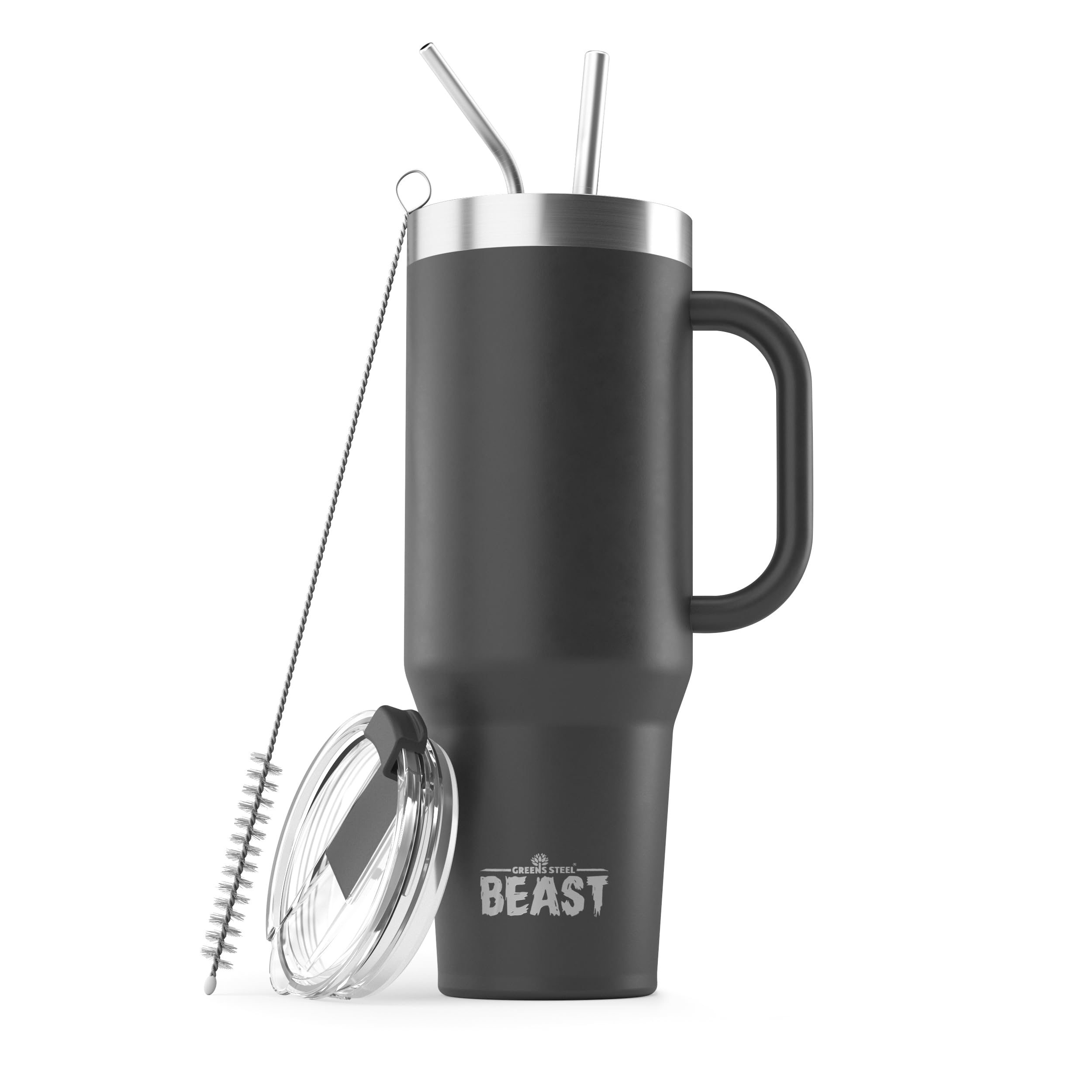 Greens Steel Beast Tumbler – 550 ml (20 oz), Coral | Vaso de acero inoxidable reutilizable con aislamiento al vacío | con 2 pajitas y cepillo de limpieza | Termo de viaje de doble pared — view 29