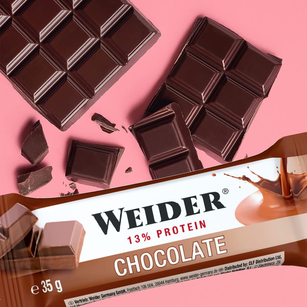WEIDER Fitness Proteinriegel, leckere Eiweißriegel mit Schokolade, kleiner Protein Snack für Zwischendurch, praktischer Energieriegel für unterwegs, Box mit 24 x 35 g