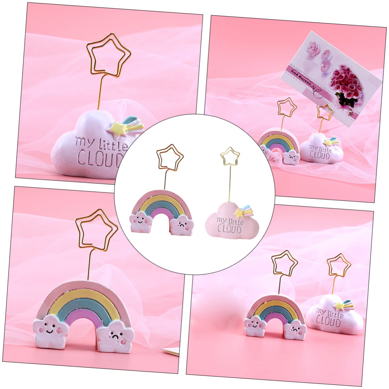 FUNOMOCYA 2pcs Cloud Shape Note Clip Stand Adorable Desktop Memo Holders for Photos Menus and Table Decorations for Home and Party Use Sturdy Metal Clip Design