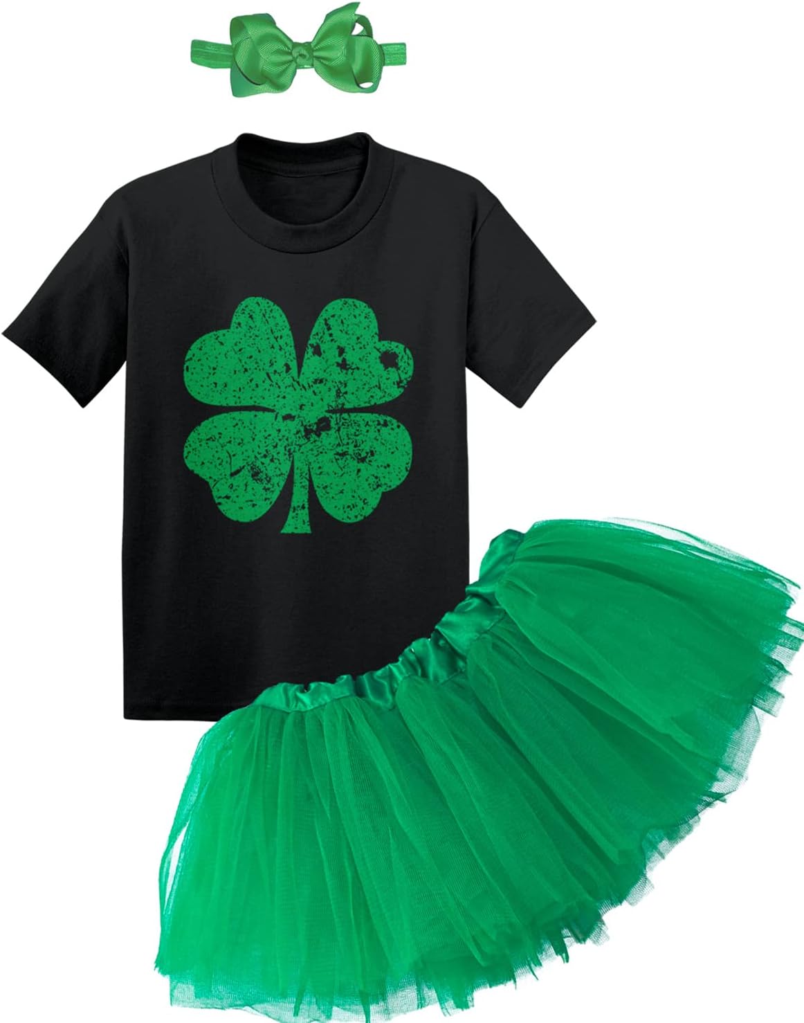 Tcombo Green Four Leaf Clover - St. Patrick's Day Baby Bodysuit + Tutu Skirt + Bow Headband Set