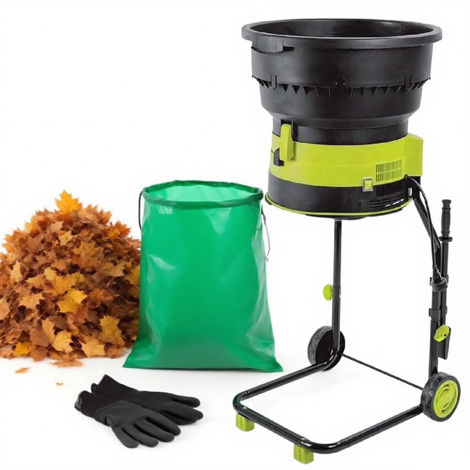 Biotrituradora Eléctrica 2500W Para Jardín Con Bolsa Y Ruedas, Trituradora De Hojas 8000 RPM, Sis-tema Seguro Sin Cuchillas, Reducción 17:1 Compostaje(Standard)