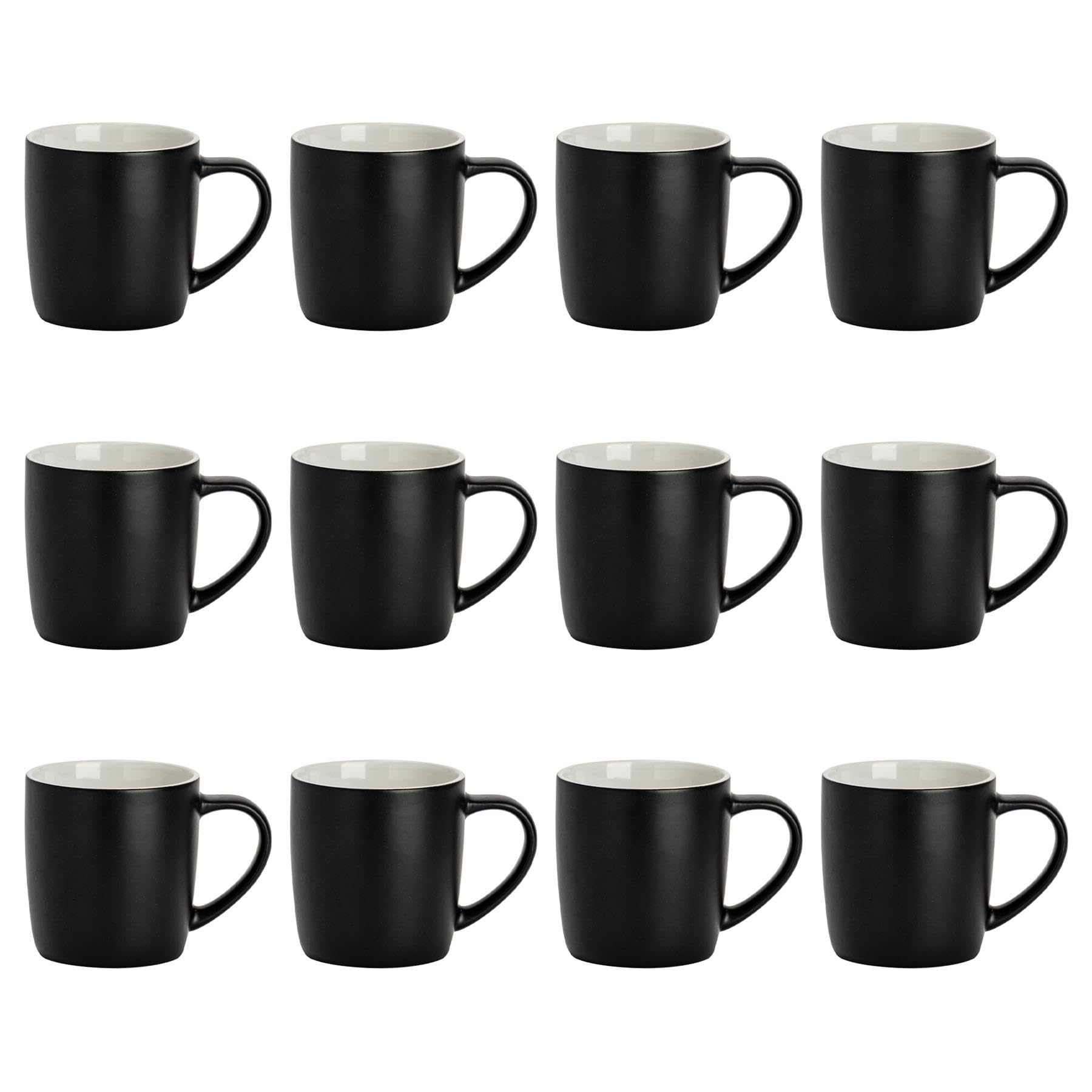 Argon Tableware Farbig Kaffeebecher - Matte Schwarz - 350ml - 12er Packung - Matt Keramik Steingut Tee Tassen Latte Cappuccino Tassen Heiße Schokolade Tassen Bunt Becher Set mit Griff