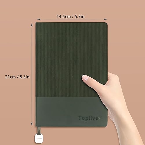 Miniatura 7 de Toplive Cuaderno A5 de color verde, suave, flexible, cubierta de cuero con forro grueso y papel en blanco, doble diseño, 8.26 x 5.7 pulgadas, con