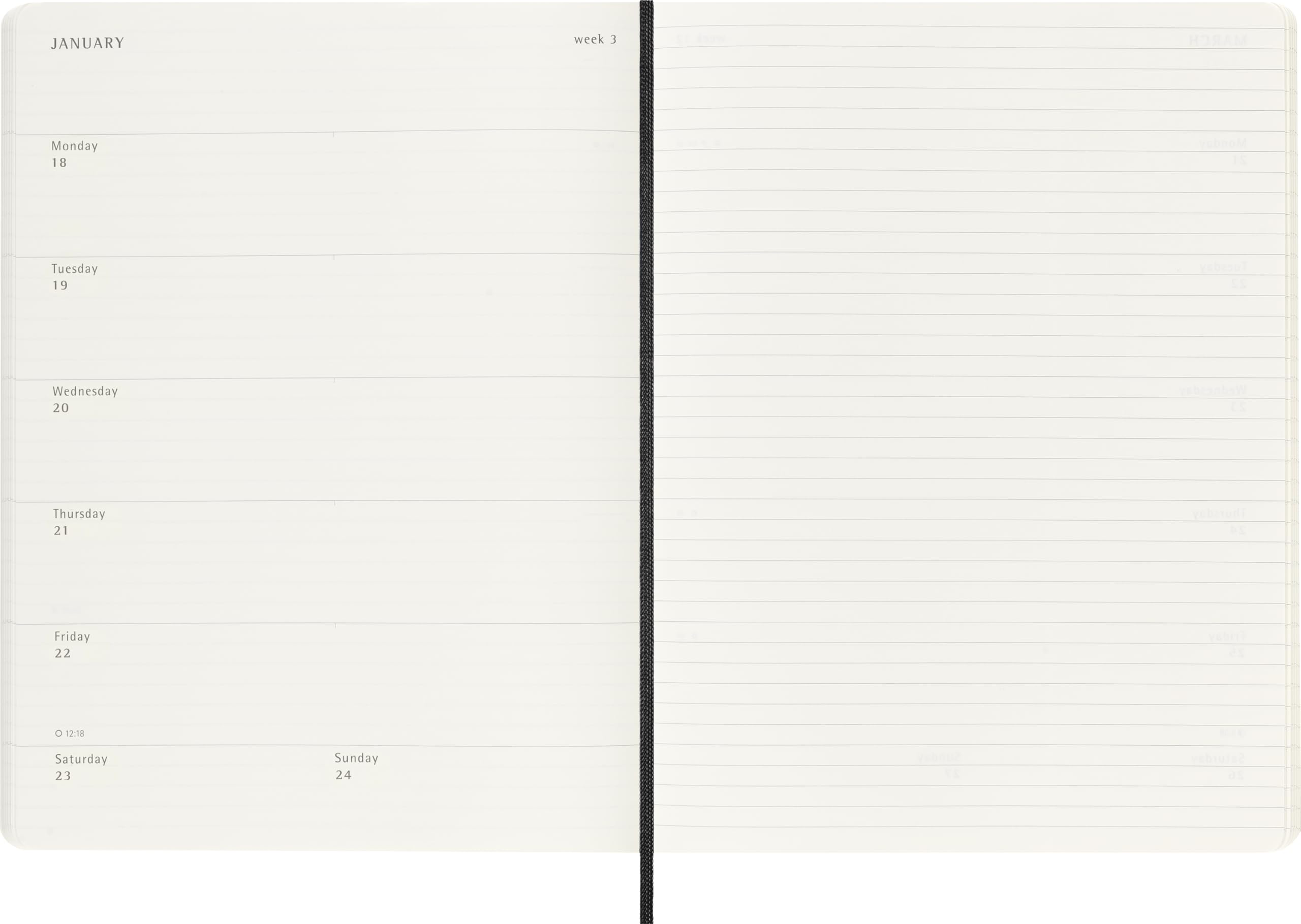 Moleskine Agenda Semanal 2026 2027 - Agenda de 18 meses con espacio para notas, tapa blanda y cierre elástico, color negro, formato XL 19 x 25 cm