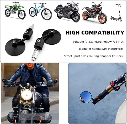 Miniatura 3 de Espejos de motocicleta con extremo de barra, espejos laterales universales redondos de 78 pulgadas con mango trasero compatibles con la mayoría de