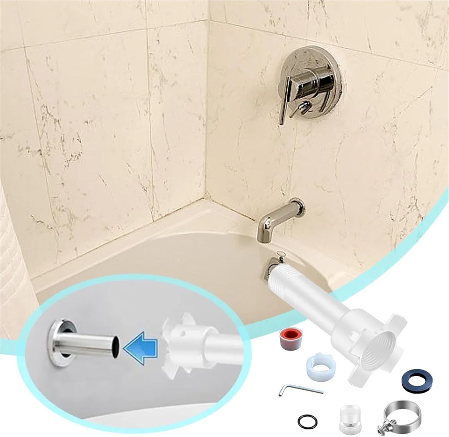 Tub Spout Diverter Repair Kit 4Sets 4 in 1 Tub Spout Adapter Threaded Bathtub Faucet Kit Fits 1/2inch Copper Pipe 1/2in IPS 3/4in