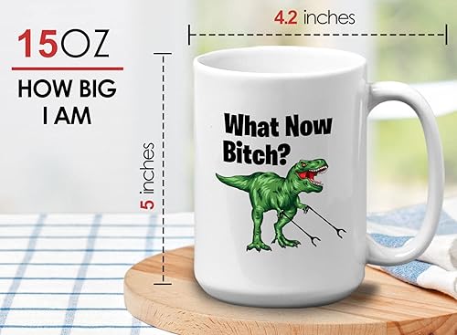 Miniatura 6 de Taza de café divertida de dinosaurio de 15 onzas, color blanco - What Now Btch - Sarcasm Dino T-Rex Animal Predator Bestfriend Friendship