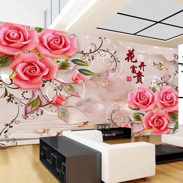 Sculpture 3D papier peint fleurs jade fond mural canapé chic - 3