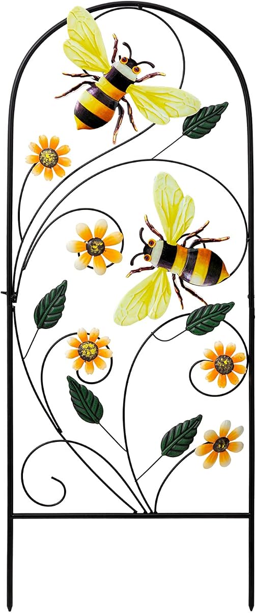 Garden Decor for Outside, YEAHOME 33 Inch Decorative Garden Stakes with Flowers Bees, Metal Spring Garden Decorations Yard Art for Outdoor Patio Yard Lawn Backyard