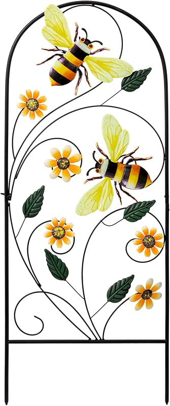 Garden Decor for Outside, YEAHOME 33 Inch Decorative Garden Stakes with Flowers Bees, Metal Spring Garden Decorations Yard Art for Outdoor Patio Yard Lawn Backyard