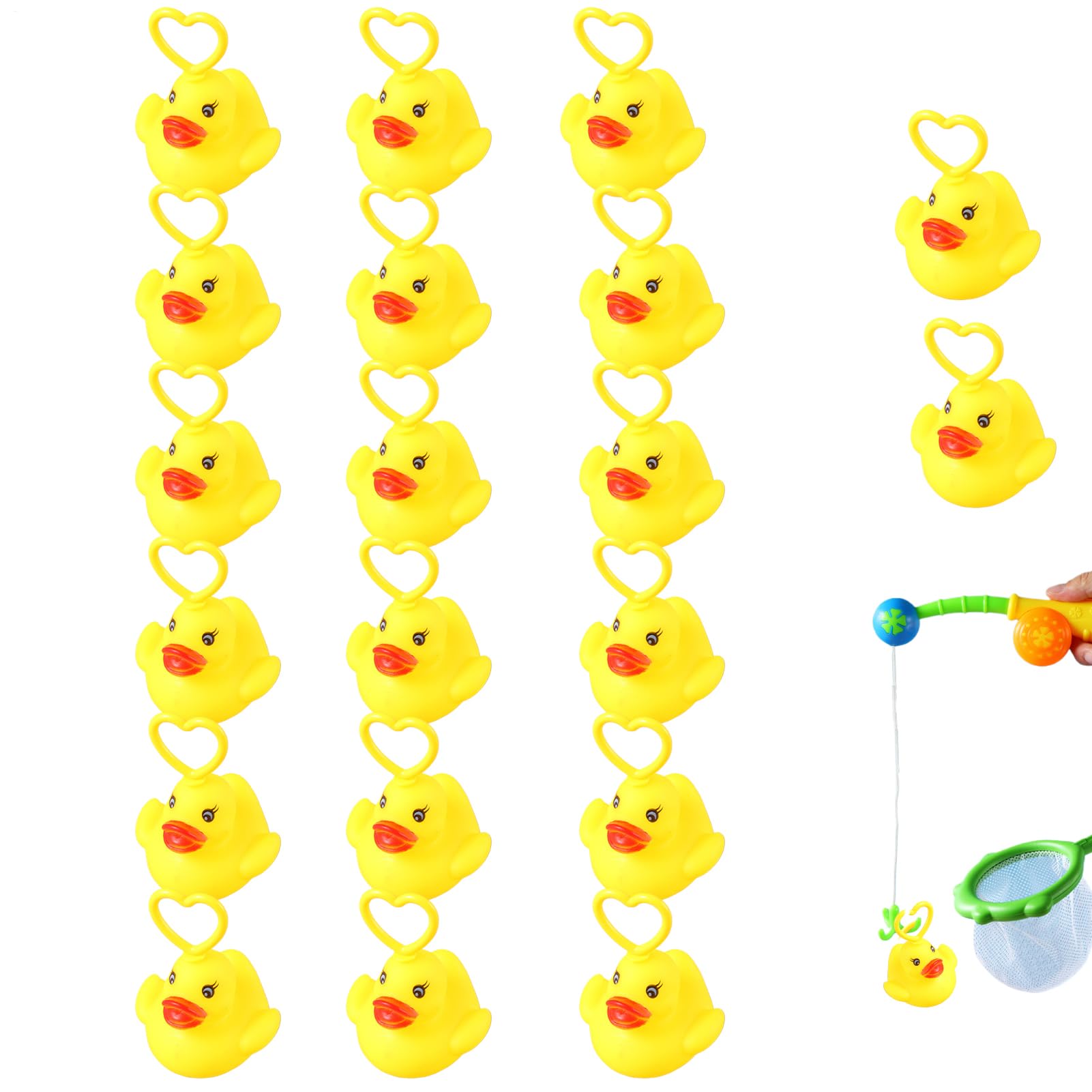 Induction Duck Fishing Toy With Hook, 20 Pieces Duck Floating Water Toy Baby Bath Toys Squeezing Toys for Paddling Pool Games and Bathtub Play, 7x6cm