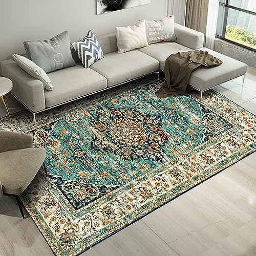CHOSHOME Washable Rugs Small Non Slip Area Rugs for Bedroom Vintage Boho Rug Soft Short Pile Rug Machine Washable Rugs Living Room Indoor Entry Floor Rug Non Shedding Dense 60x110CM Rugs Blue