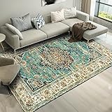 CHOSHOME Waschbarer Teppich Wohnzimmer 120x170CM Vintage Kurzflor Teppich Mit Orient Design Groß Weiche Teppich für Esszimmer Schlafzimmer rutschfest Teppich Kunstwolle Boho In & Outdoor Teppich Blau