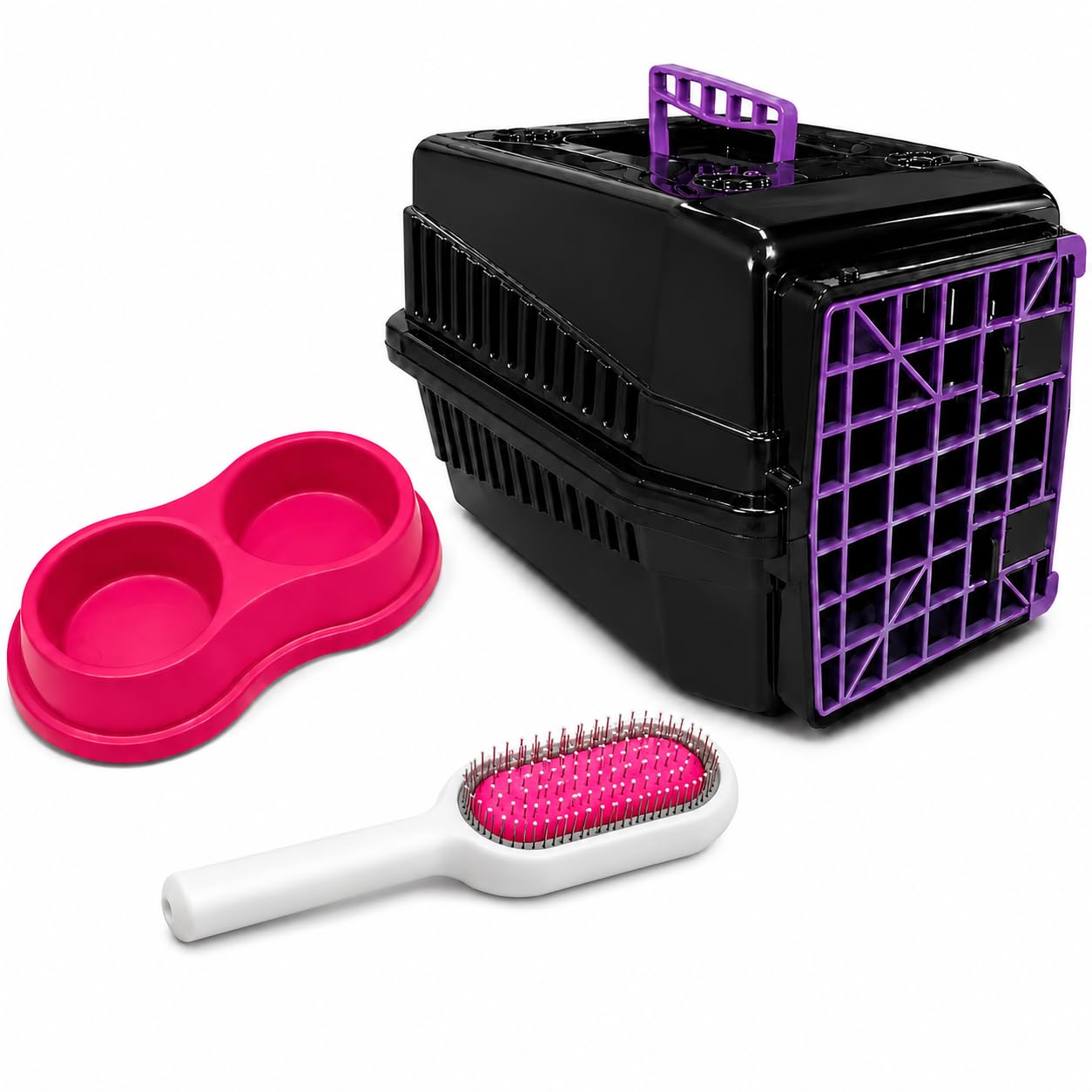 Caixa de Transporte Pet Nº1 para Cães e Gatos com Comedouro e Escova | Kit Completo para