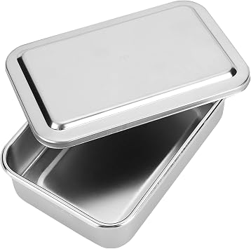 Fdit 6 Inch 304 Stainless Steel Cleaning Box with Lid, Medical Instrument Storage Tray Organizer for Hospital Clinic Dental Use