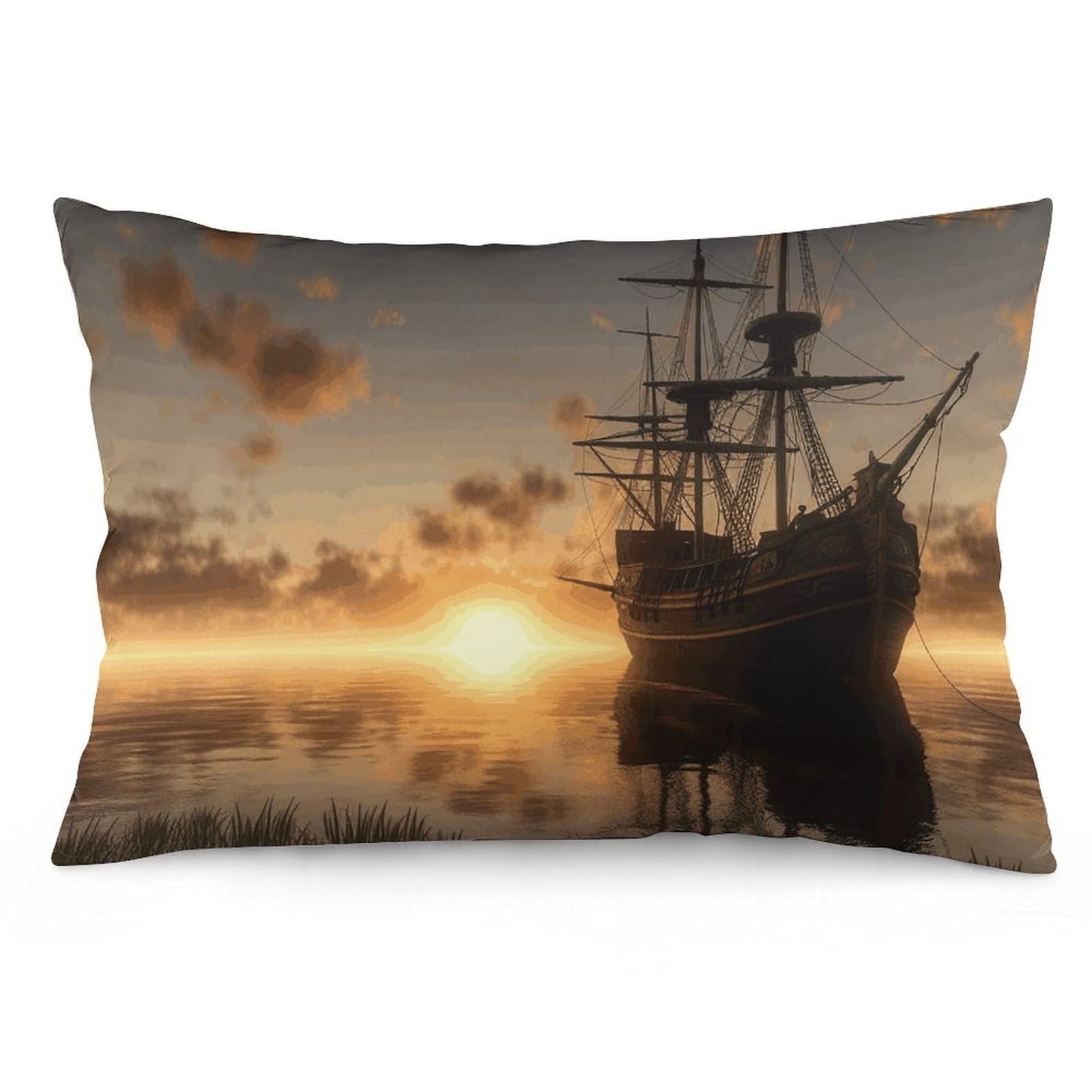 NTVOWPZO 2 Pack Decoration Throw Pillow Covers 12 "x20 Pillowcases Covers Ship in The Lake Sunset Pillowcases Modern Farmhouse Home Decor Sofa Cushions Covers for Couch Bed Living Room
