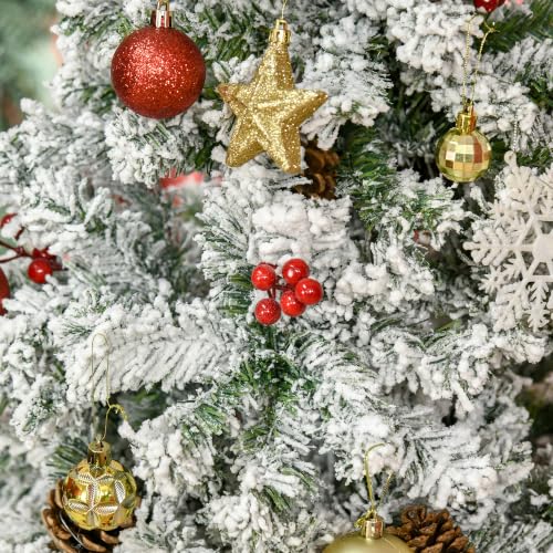 HOMCOM 6' Pencil Snow Flocked Artificial Christmas Tree with 600 Pine Realistic Branches, Pine Cones, Red Berries, Auto Open, Green by HOMCOM - Used condition - Image 9