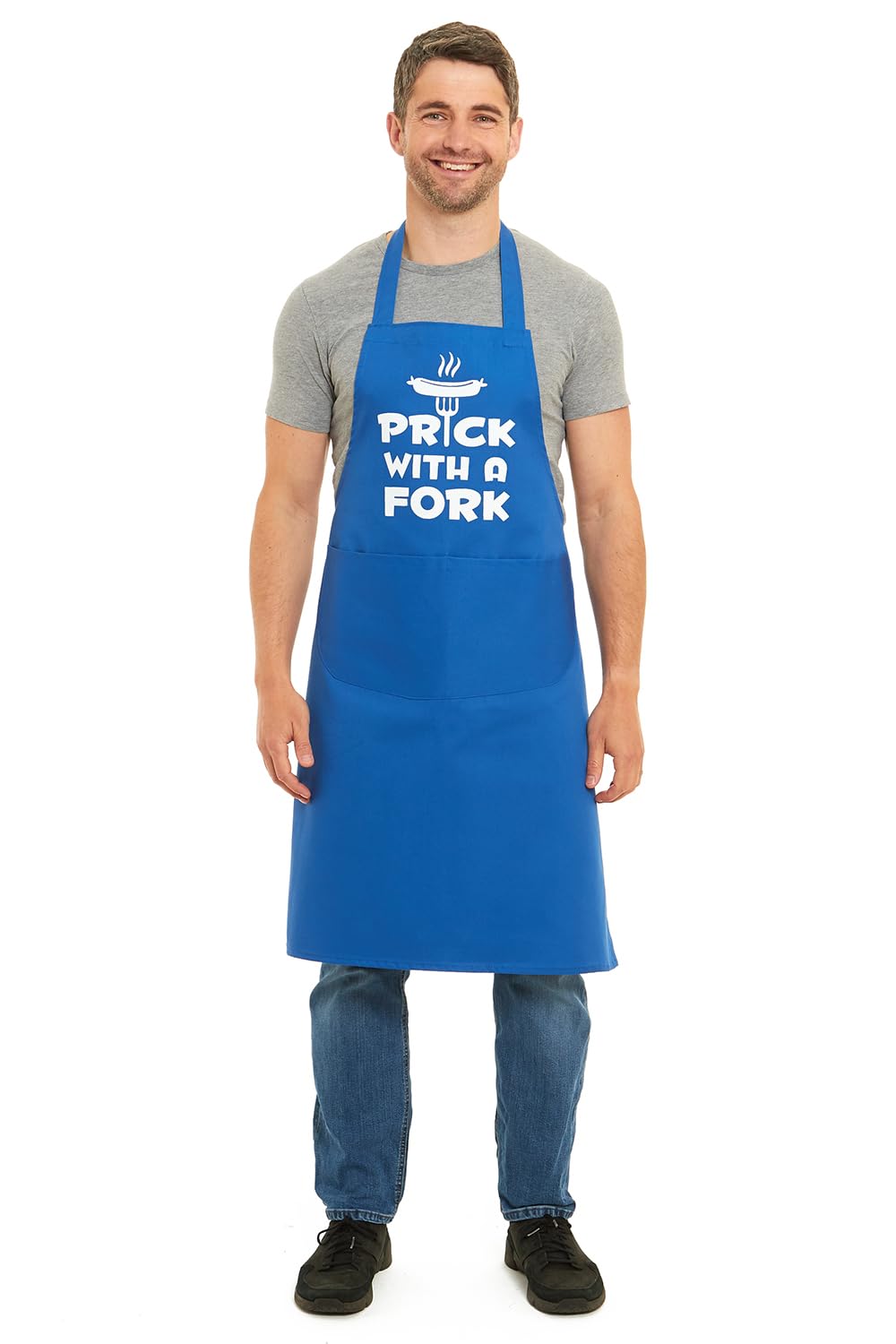 Tesmark Prick With A Fork Barbecue & Butcher Aprons for Men and Women with Pockets, One Size Plain Colour Versatile Novelty Aprons Ideal for Home, Kitchen, BBQ and Professional Use (Blue)