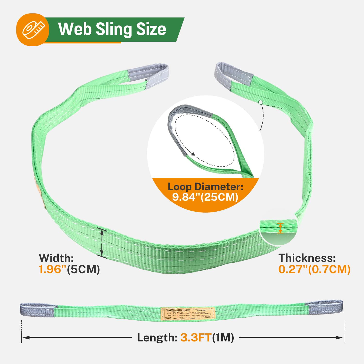 Heavy Duty Lifting Slings - 3.3ft, 5:1 Safety Factor -4