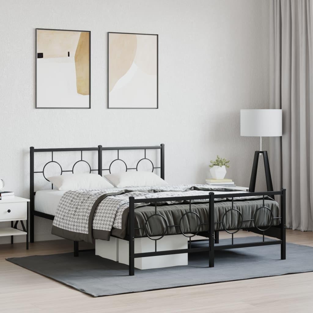 Black Metal Bed Frame 140x200 cm with Headboard | Features a heavy-duty steel platform and integrated slats to support your mattress without a box spring.