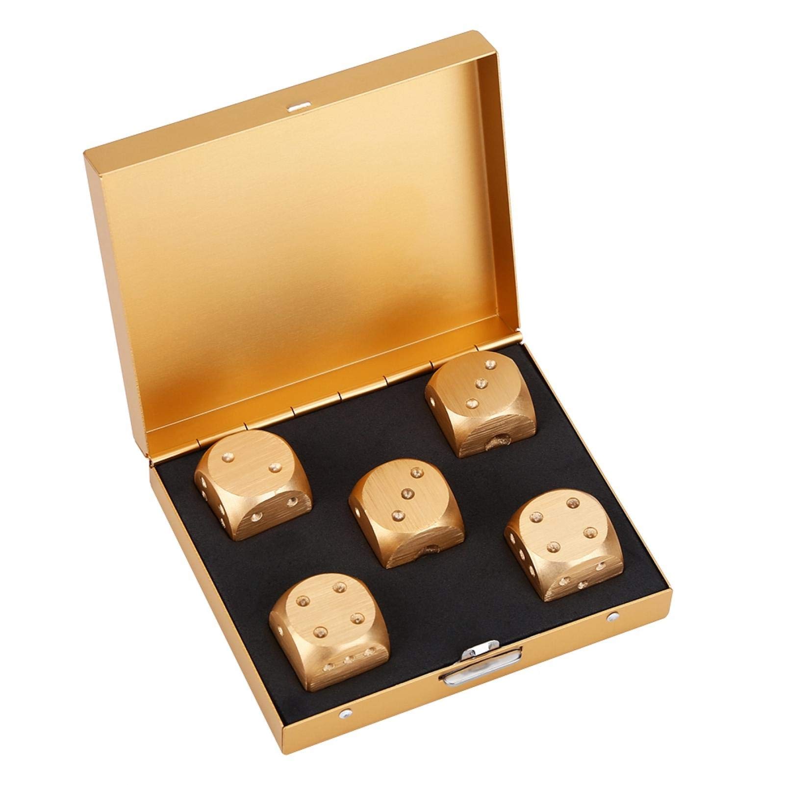 Dadi da gioco da tavolo, 5 dadi da gioco da tavolo in lega di alluminio Set di dadi da gioco con scatola di immagazzinaggio(Piazza d'oro)