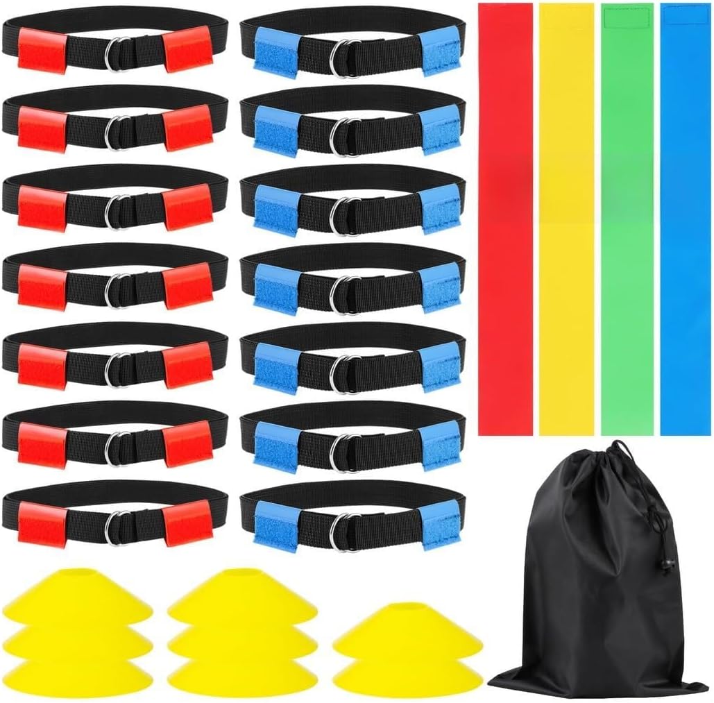 Complete Flag Football Competition Kit for 14 Players, Includes 14 Belts, 56 Flags, 8 Cones