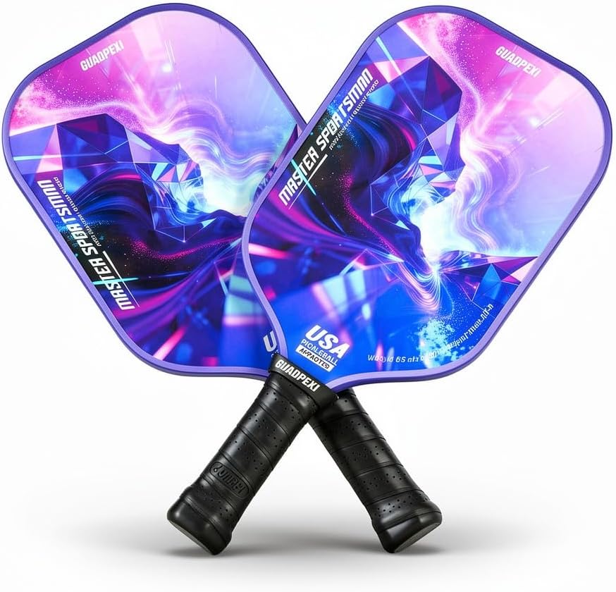Pickleball Paddles - USAPA Approved Fiberglass Surface, Polypropylene Honeycomb Core - 8.5oz Lightweight Pickleball Paddle with Sweat-Absorbing Cushioned Grip, Cosmic Purple Design