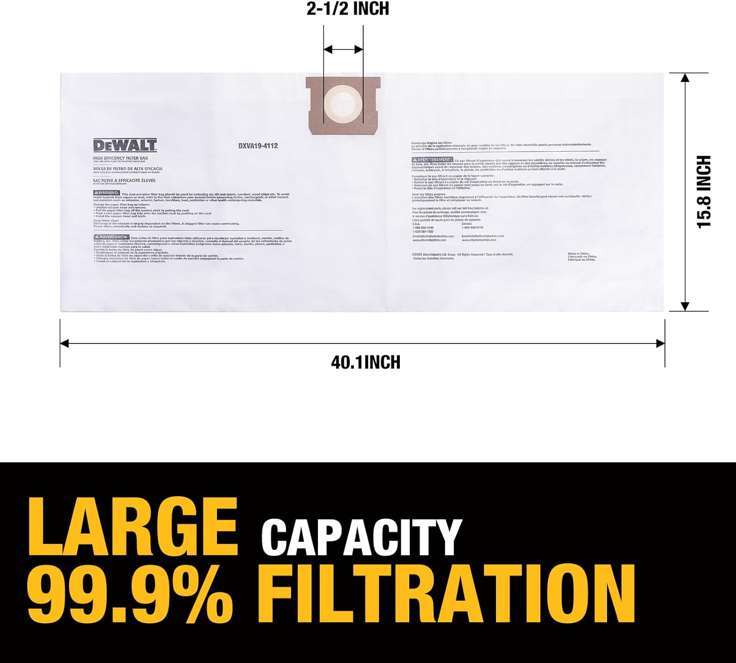 DEWALT DXVA19-4112 Disposable Dust Filter Bags, High Efficiency Replacement Bags for DEWALT Wet Dry Vac 12-16 Gallon, Wet Dry Vac Accessories, Dust Collection Bag Vacuum Bag