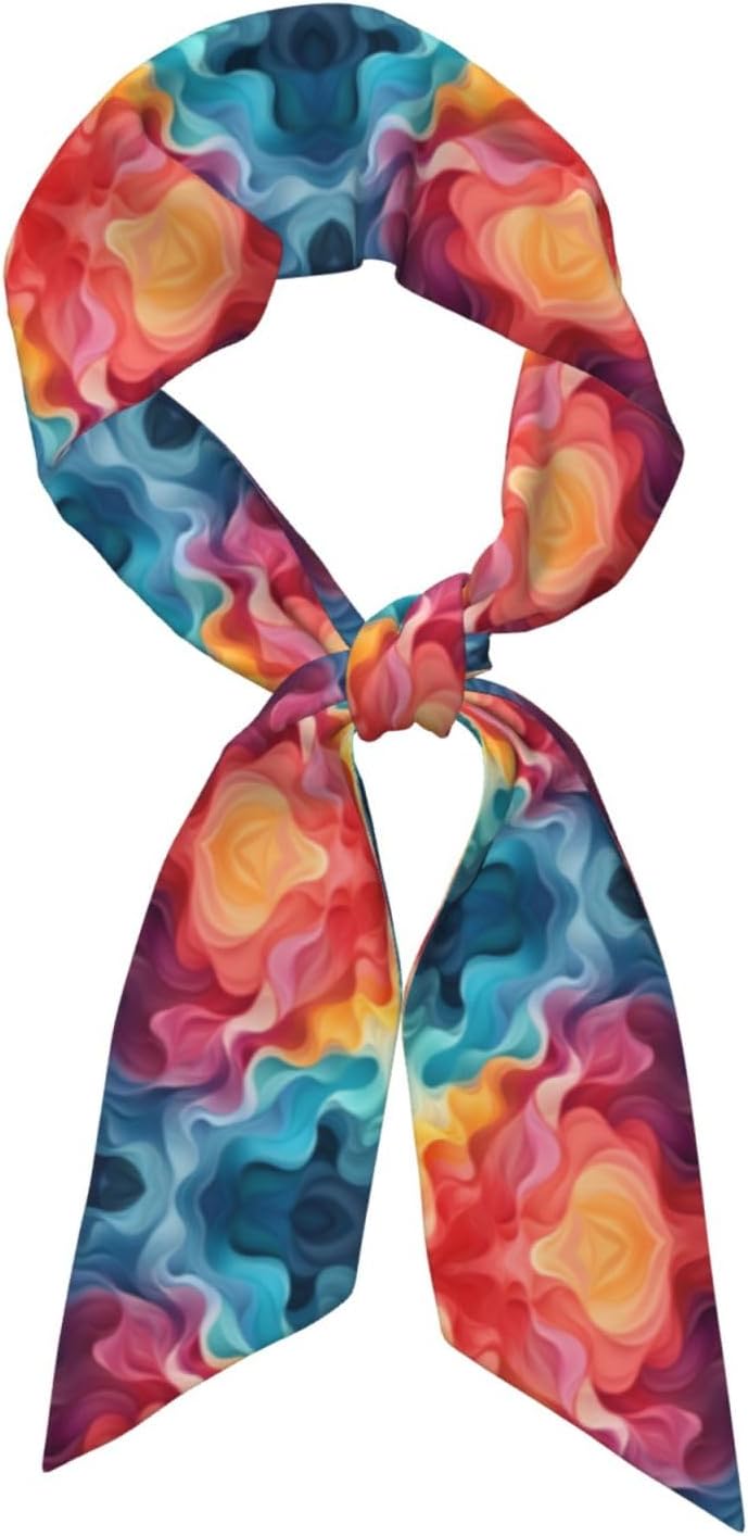 Rainbow Color Abstract Illustration Purse Scarf For Bags Silk Like Head Scarf