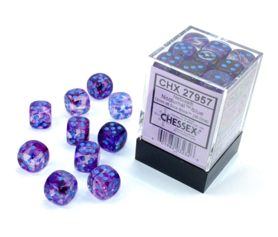 Nebula 12mm d6 Nocturnal/Blue w/Luminary Dice Block (36 dice)