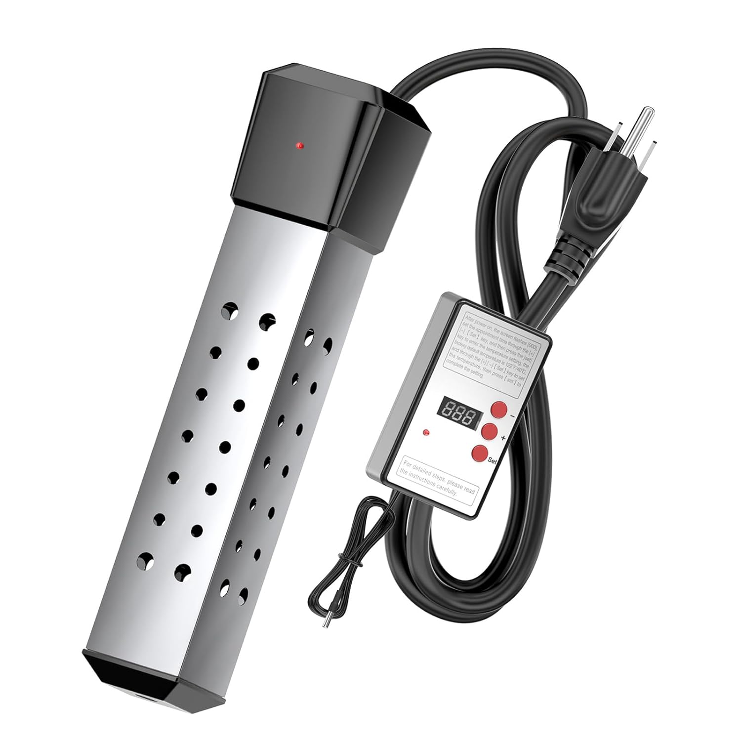 Immersion Water Heater with Temperature Control,2000W Thermostat Portable Water Heater,Submersible Bucket Water Heater with Stainless Steel Guard, for Mini Pool, Bathtub, Travel (Square-A)