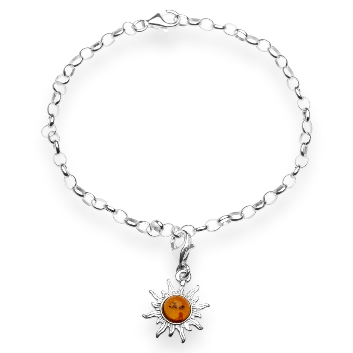 Damen-Charm-Armband 925/000 Sterlingsilber mit Bernstein bis 19 cm verstellbar, inklusive Charm-Sonne, C910210002200