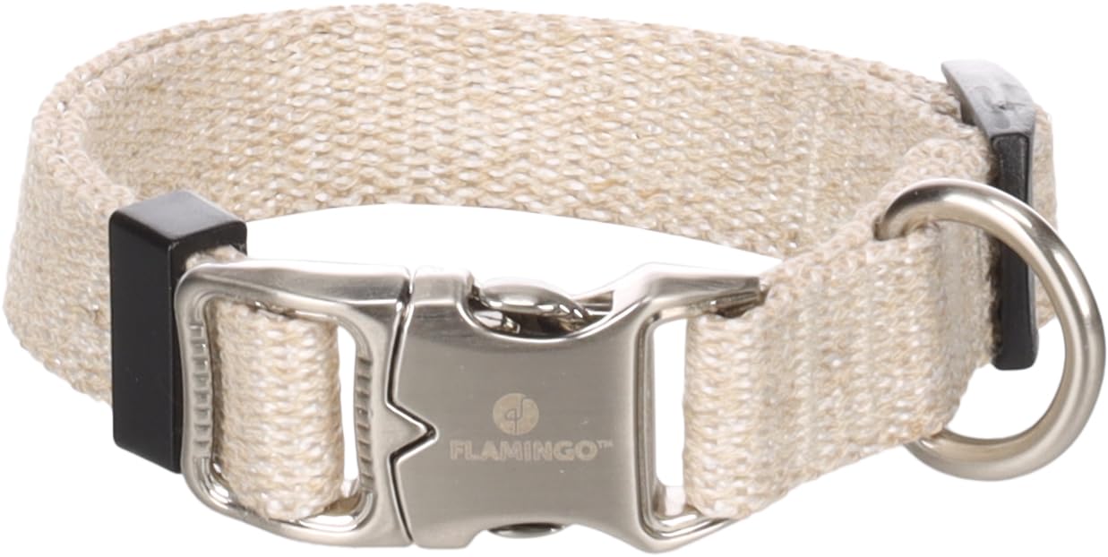 Flamingo Halsband für Hund Lago beige XS 20-35cm 15mm - Stufenlos verstellbar - Verchromte Klickschnalle und Ring für Leine