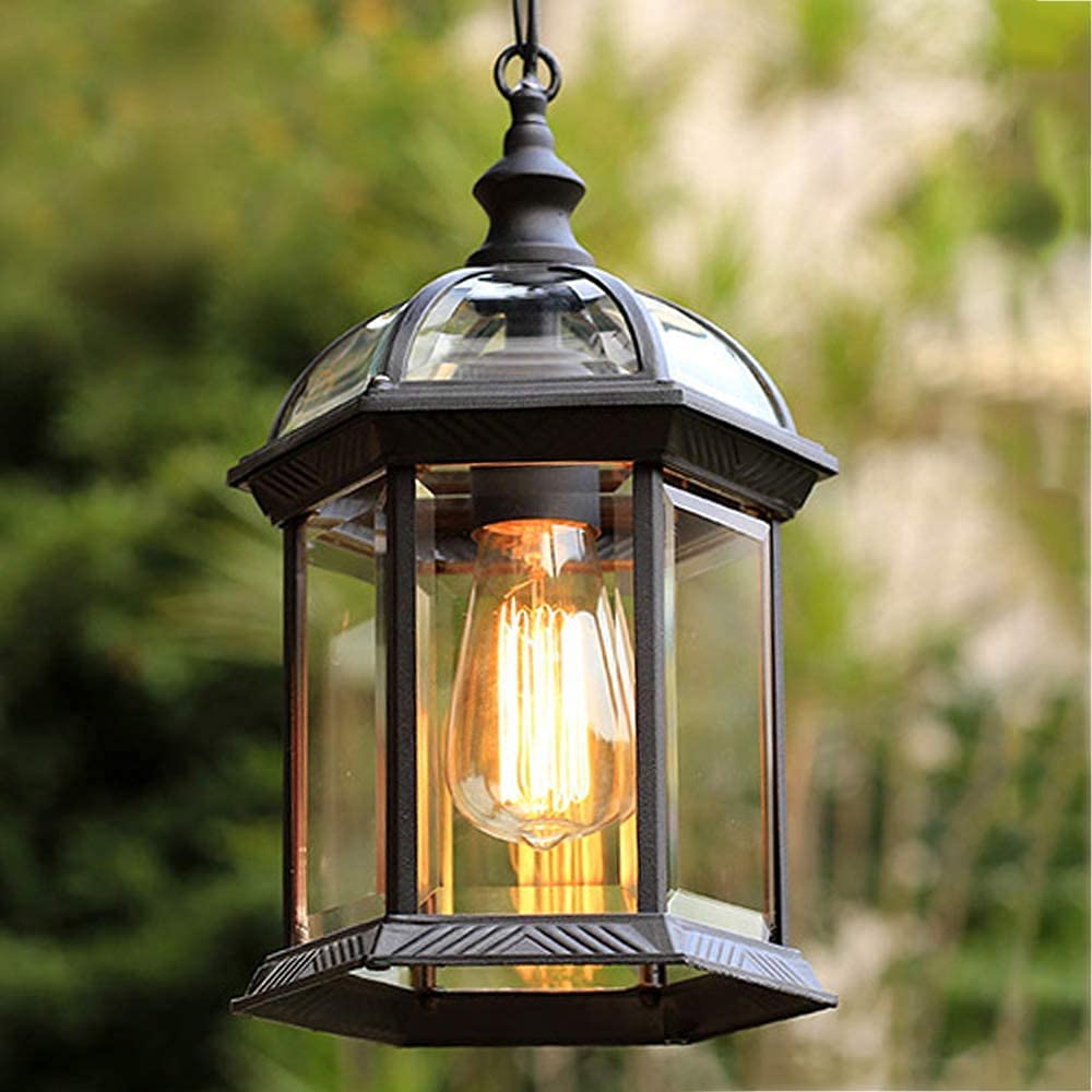 Mengjay Trade Vintage Pendant Lights Outdoor Waterproof Ceiling Lights Industrial Aluminum Glass Hanging Chandelier Lighting for Porch, Corridor, Villa, Yard, Indoor, E27,Height Adjustable (Style C)