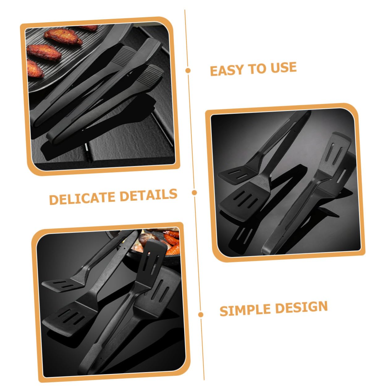 GALPADA Set e Facile da Usare 2 Pezzi Pinze Barbecue in Silicone Nero Design Semplice Resistente al Calore per Cucinare e Girare Cibo in Cucina a Colazione