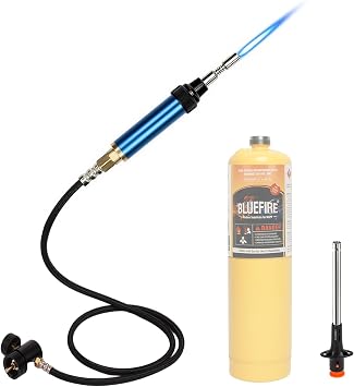 BLUEFIRE 3-Foot Hose Propane/MAP Gas Soldering Torch Multi-Function Portable Self-Igniting Welding Station with Adjustable Flame & Available Accessories, Fueled by 1lb MAPP Cylinder Not Included