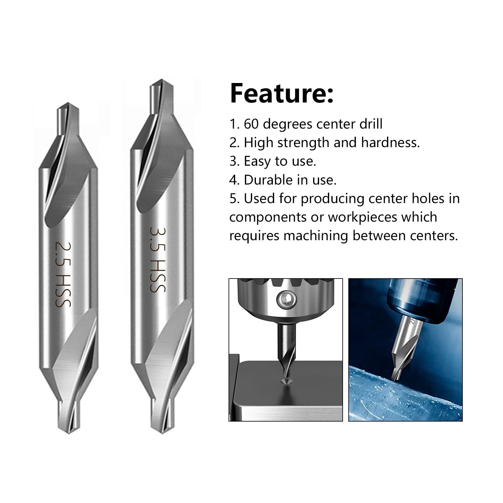 Punte centrali Punte da trapano combinate HSS (acciaio rapido) Punta da trapano a carotaggio da 60 gradi 1,0-6,0 mm Utensili for foratura in metallo Punta svasatrice angolare(10pcs)