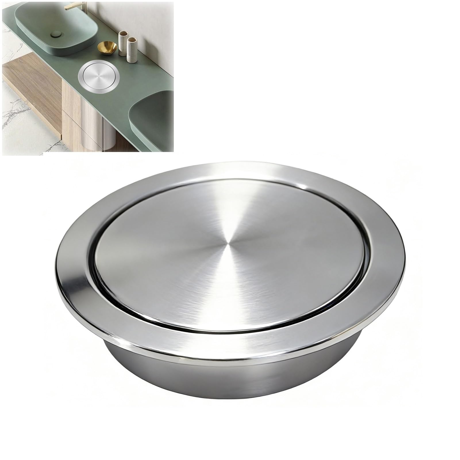 Trash Can Top Bins, Countertop Trash Can Cover Stainless Steel Replacement Recessed Garbage Bin Multiple Sizes(24x24cm/9.5x9.5in)